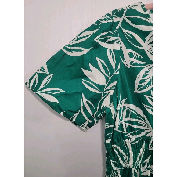 NWT Meadow Rhodes Green Leaf Print Summer Midi Dress Size Large - Picture 4 of 8